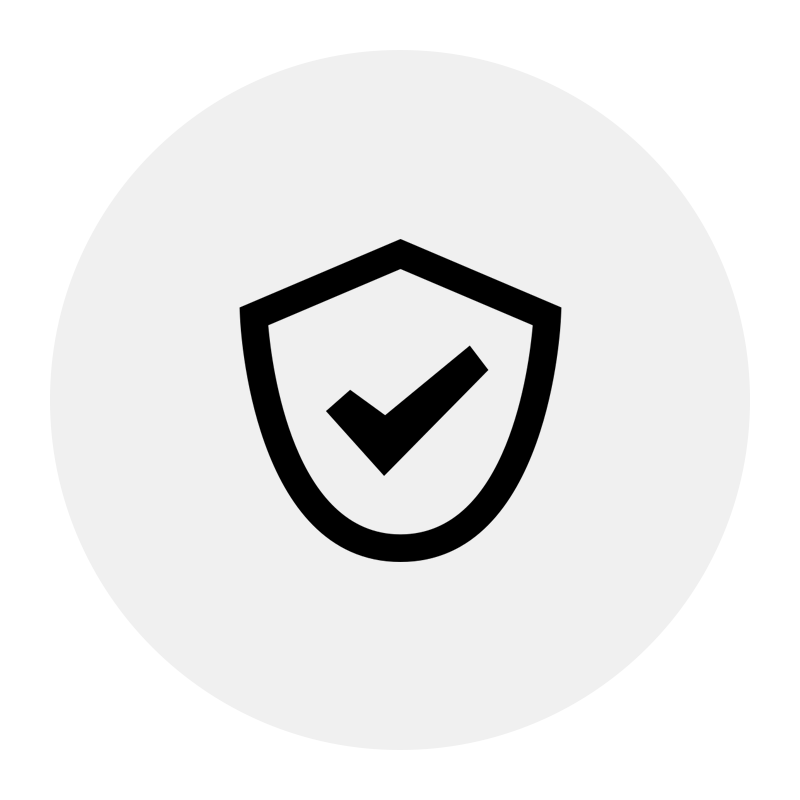Security bade with tick inside icon with black outline
