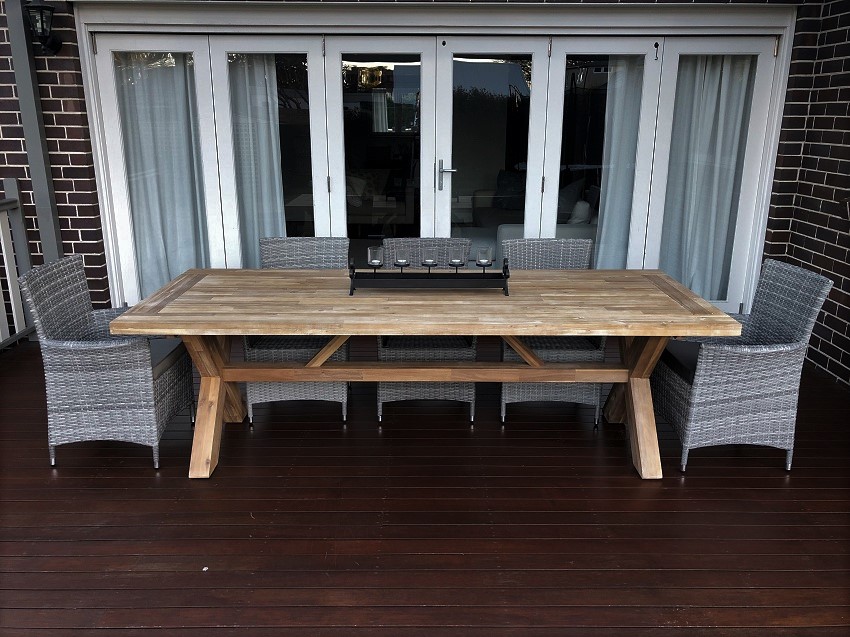 Norwich 9 Piece Dining Set - Acacia Wooden Table + Wicker Chairs - Image 5