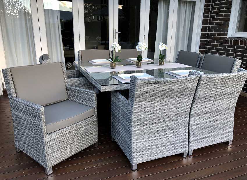 Royale 9pc Square Outdoor Wicker Dining Set - Image 3