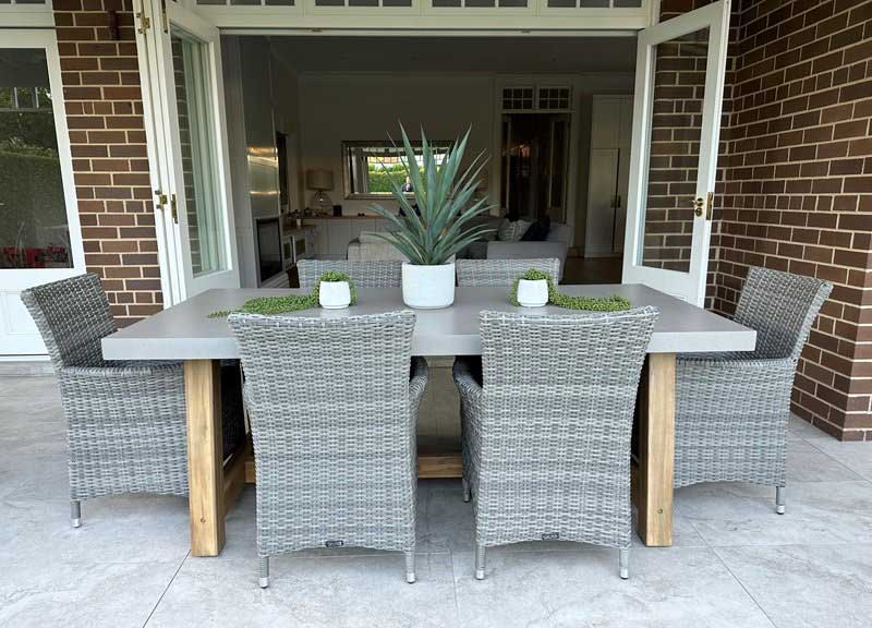 Veltis 7pc Concrete Dining with Wicker Chairs