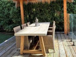 Veltis 9pc Travertine Dining With Wicker Chairs