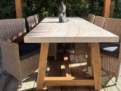Veltis 240cm Outdoor Dining Industrial Travertine Table